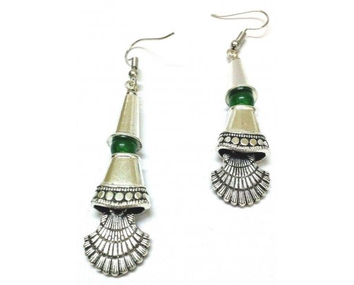 Silver Oxidized Earring Hook Dangle Drop Long - Fashion Novelty Gift - THE FAN 1